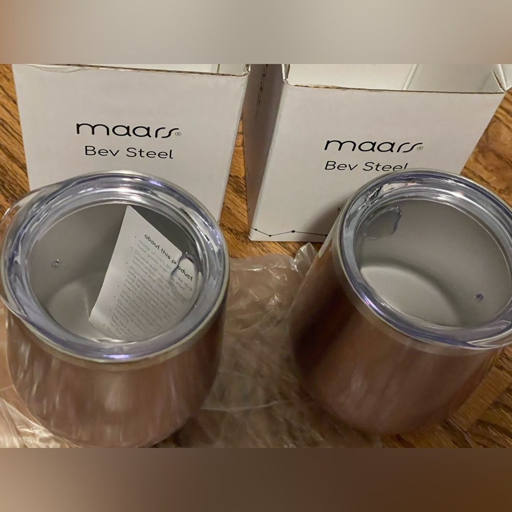 NIB Set of 2 Stainless Steel Stemless Wine Tumblers w Lid,Vacuum Insulated 12 oz
